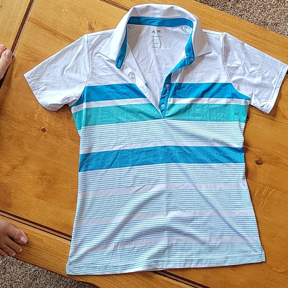 Adidas golf shirt blue and white